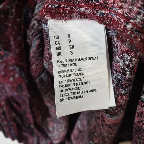 American Eagle Drop Waist Paisley Floral Dress S Maroon Burgundy Peasant Boho - Picture 5 of 10